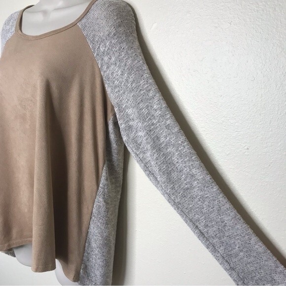 Vintage Rods Western Tan Faux Suede Front Sweater Knit Sleeves Top Women Large - Picture 3 of 10